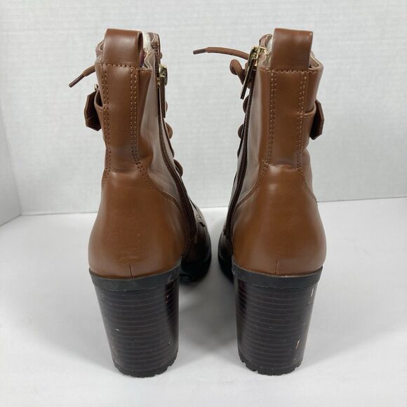 Chunky Brown Ankle Boots Tommy Hilfiger 7M Block Heel Booties LaceUp Grunge - Picture 4 of 14